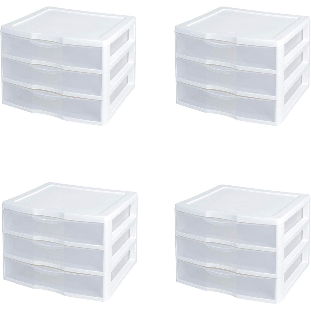 image:imageNew Sterilite White amp Clear Countertop 3Drawer Desktop Storage Unit 4 Pack