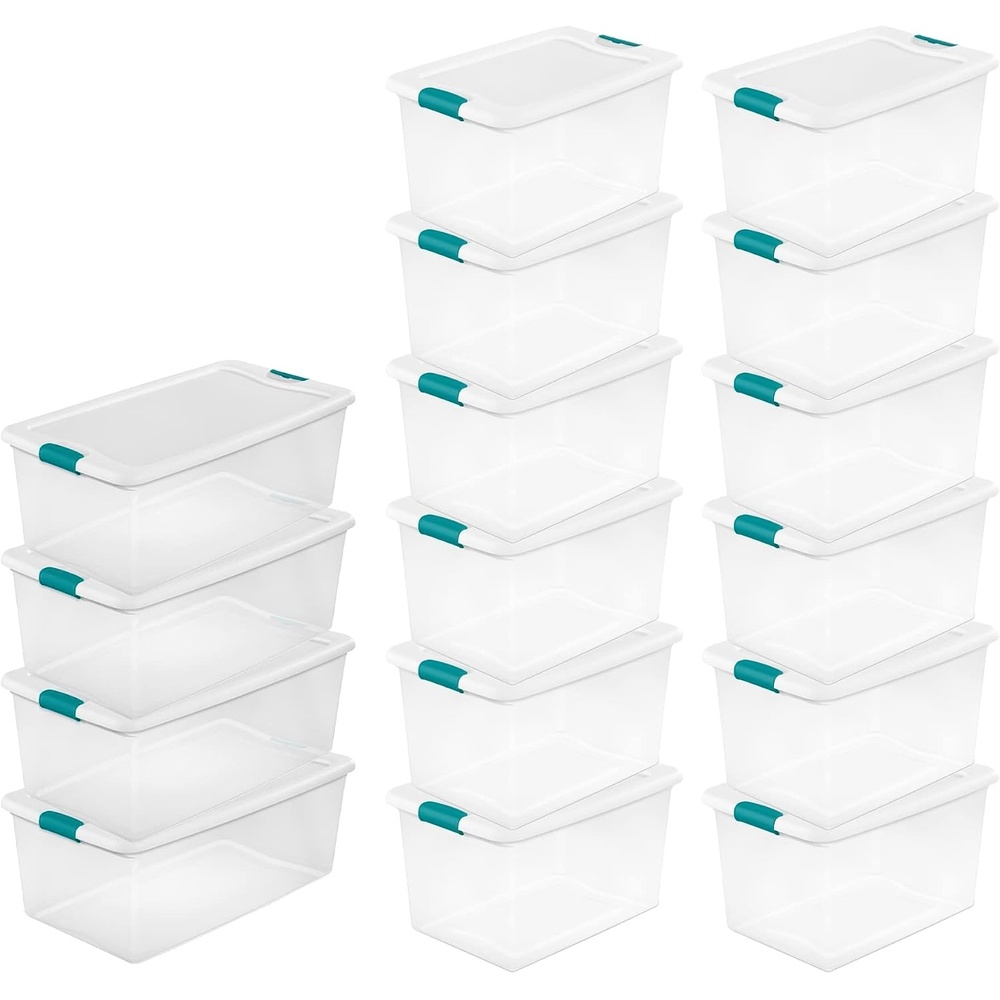 image:imageSterilite 106 Quart 4 Pack amp 64 Quart 12 Pack Latching Clear Plastic Storage Organizer Tote Tub Container Bin Box for Organization and Storage