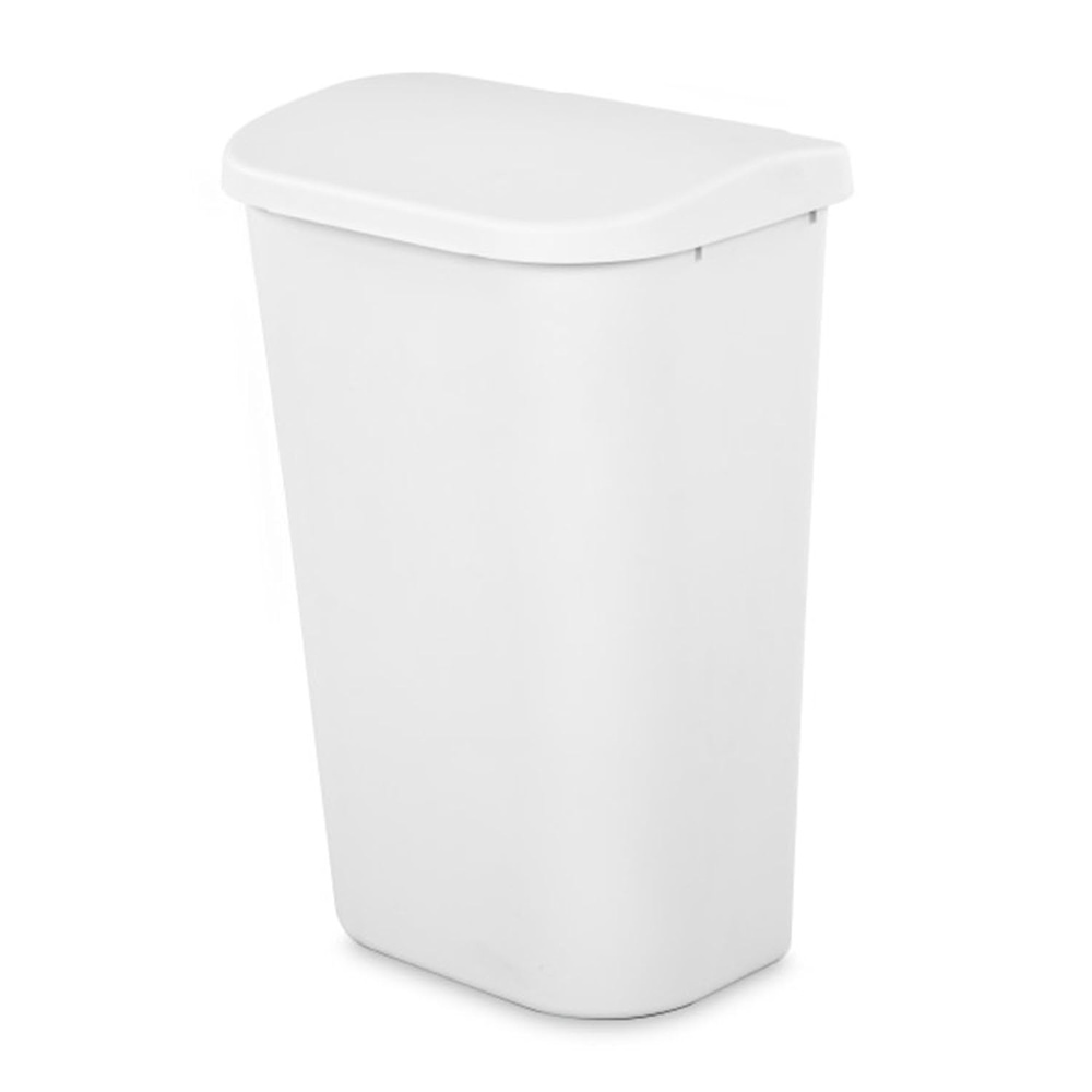 image:imageSterilite 113 Gallon D Shape Flat Side Lift Top Lid Wastebasket Trash Can for Kitchen Home Office and Garage or Workspace White 6 PackWhite