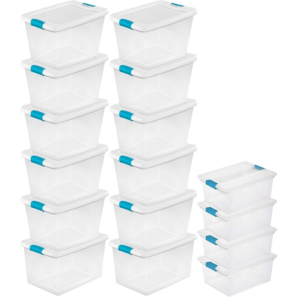 image:imageSterilite 12Pack 64 Qt Latching Box amp 4Pack Deep Clip Box Clear Organizer Bins wLids  Stackable Plastic Tote Containers for Home Closet Office Bathroom and Bedroom Storage Organization