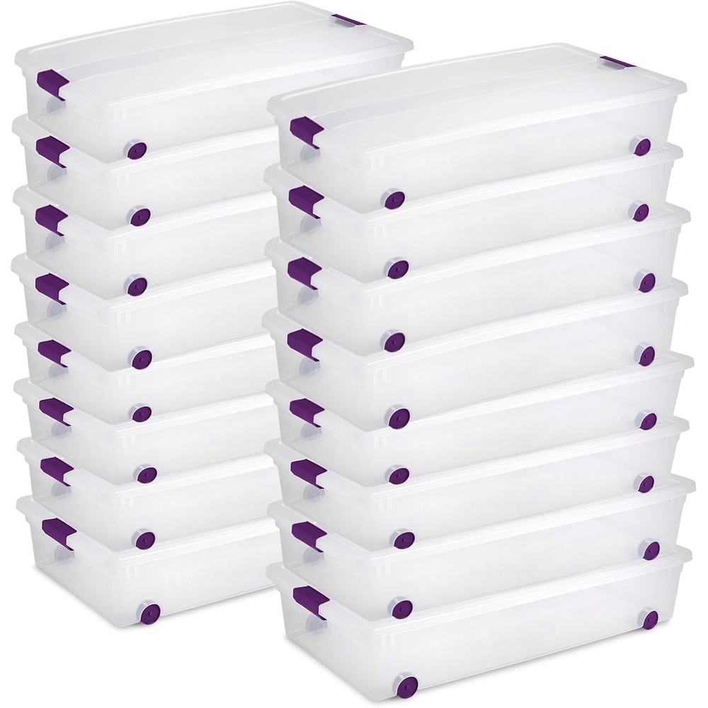 image:imageSterilite 12Pack ClearView Latch Box Stackable Organizer Bins with Lids 15 Quart  Clear Plastic Organization Containers for Closet Bedroom Shelving Units and Home or Office Storage16 Pack