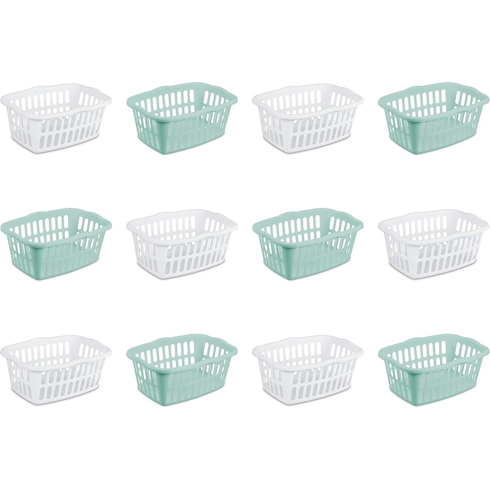 image:imageSterilite 12Pack Rectangular Laundry Basket Plastic Clothes Hamper 15 Bushel White  Dirty Clothing Storage Organizer with Handles for Bedroom Bathroom and ClosetWhite  Aqua