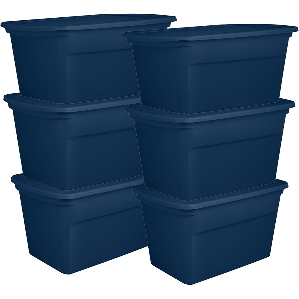 image:imageSterilite 12Pack Tote Plastic Storage Bins with Snap Lids 30 Gallon Marine Blue  Stackable Home Organizers with InMolded Handles for Bedroom Garage Basement and AtticMarine Blue