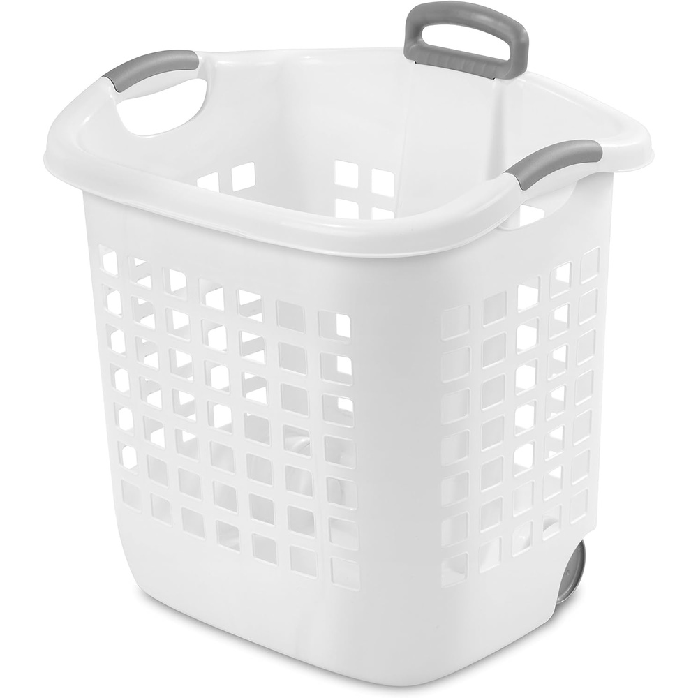 image:imageSterilite 175 Bushel Ultra Wheeled Laundry Basket Handle and Wheels for Easy Rolling of Clothes to and from the Laundry Room Plastic White 4PackBasket