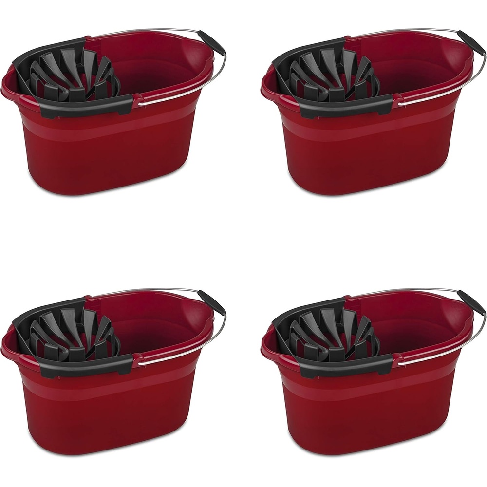 image:imageSterilite 175 Qt Mop Bucket with Handle and Wringer Ideal for Household Cleaning and Mopping 2 Spouts to Easily Pour Water Red 4Pack