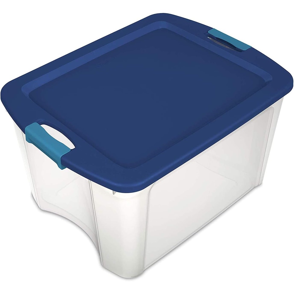 image:imageSterilite 18 Gal Latch and Carry Stackable Storage Bin with Latching Lid Plastic Container to Organize Closets Clear with Blue Lid 6PackClear True Blue