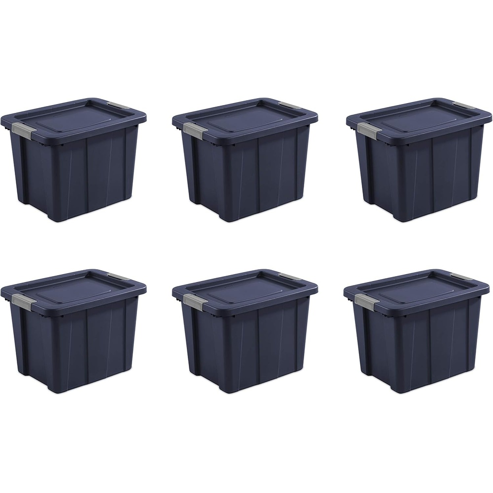 image:imageSterilite 18 Gal Latching Tuff1 Storage Tote Stackable Bin with Latch Lid Plastic Container to Organize Garage Basement Blue Base and Lid 6Pack Dark Indigo