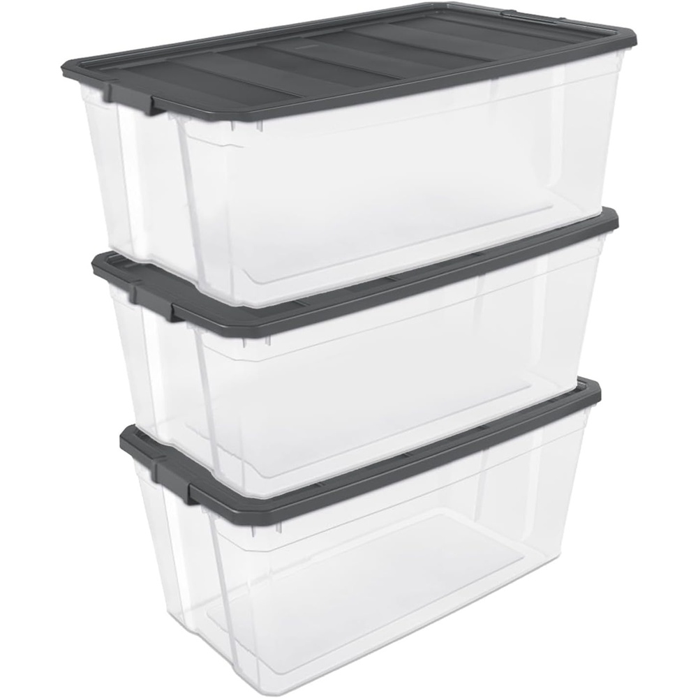 image:imageSterilite 18Pack Modular Stacker Box Durable Clear Plastic Storage Bins with Latching Lids 30 Quart  Stackable Organizing Container Boxes for Closet Bathroom and Office200 Quart