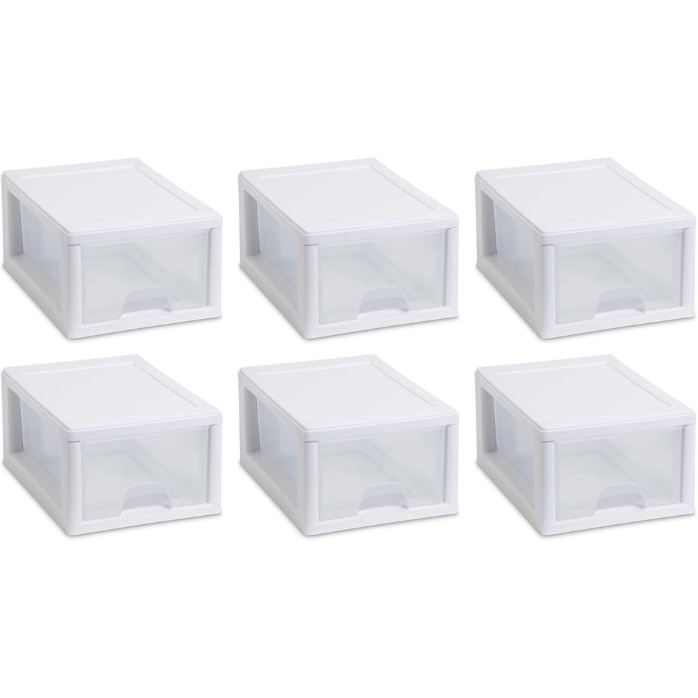 image:imageSterilite 20518006 6 Quart57 Liter Stacking Drawer White Frame with Clear Drawerpack of 66Pack