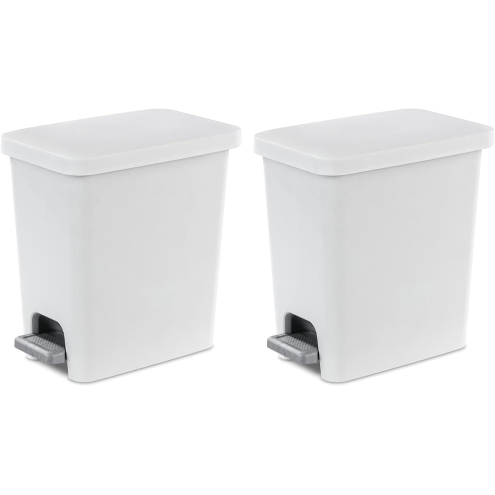 image:imageSterilite 27 Gallon Rectangular StepOn Wastebasket with Lid Small Plastic Trash Can for the Bathroom Bedroom or Home Office Pedal and Liner Black 2PackWhite