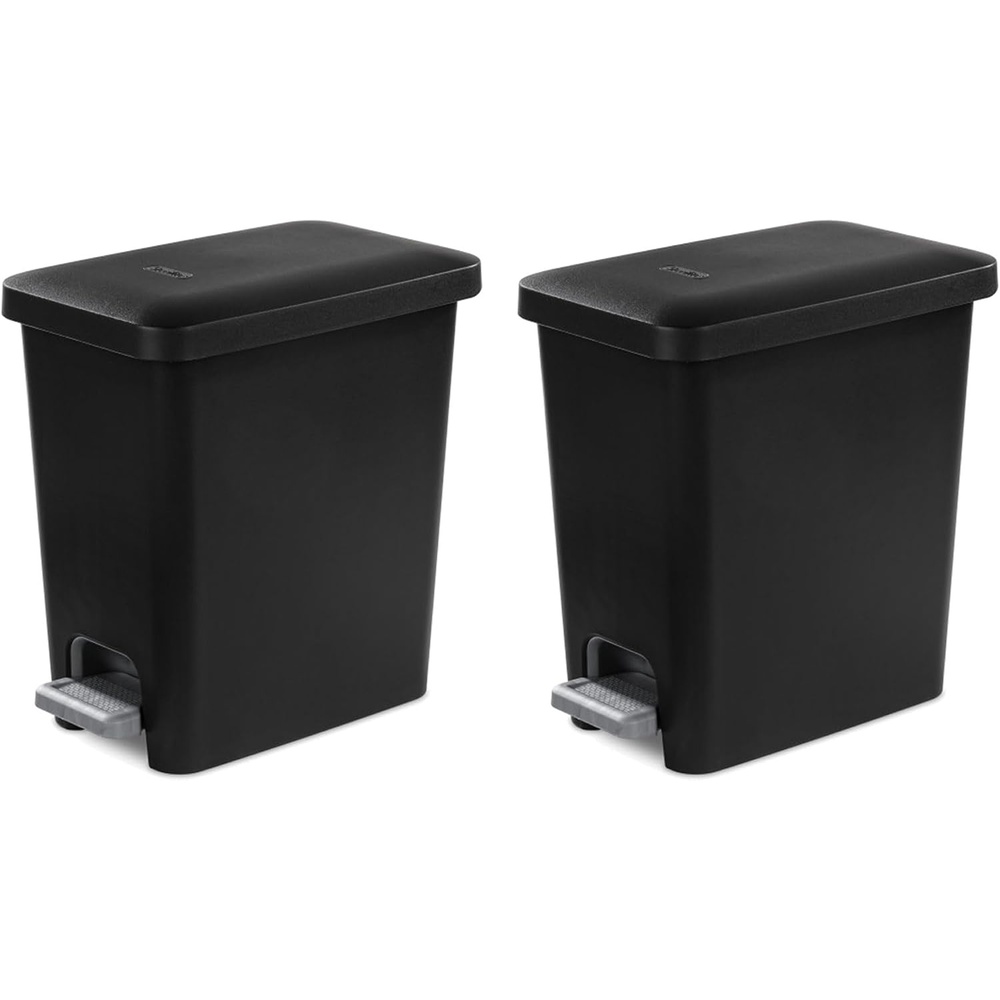 image:imageSterilite 27 Gallon Rectangular StepOn Wastebasket with Lid Small Plastic Trash Can for the Bathroom Bedroom or Home Office Pedal and Liner Black 2PackBlack