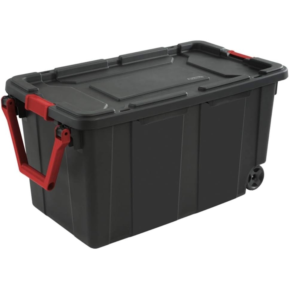 image:imageSterilite 2Pack Industrial Tote HeavyDuty Storage Bins w Lids and Wheels 40 Gallon  Stackable Organizing Containers for Home Garage Office and Basement1