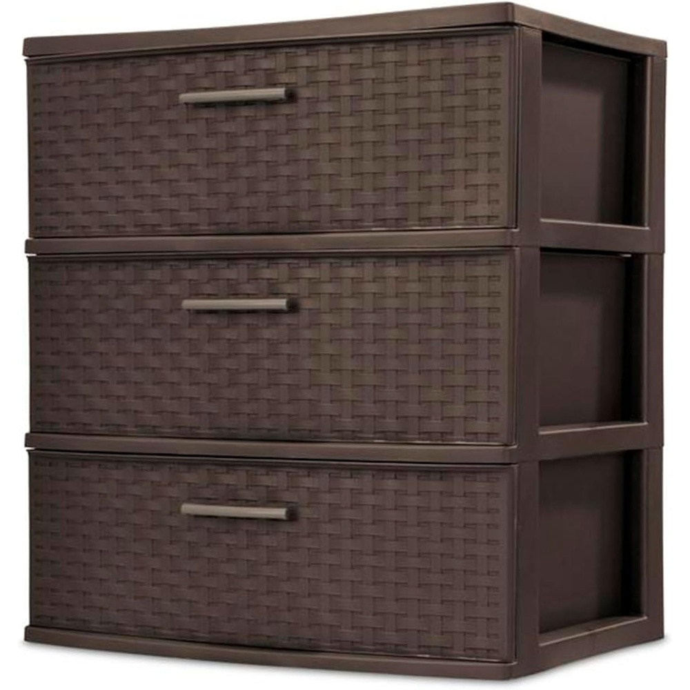 image:imageSterilite 3 Drawer Wide Storage Tower Plastic Weave Organizer Espresso  Lightweight Opaque Container for Bedrooms Closets or BathroomsEspresso