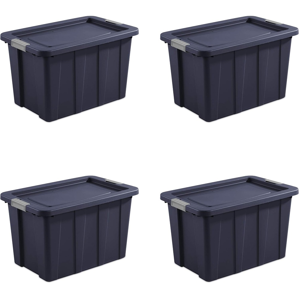 image:imageSterilite 30 Gal Latching Tuff1 Storage Tote Stackable Bin with Latch Lid Plastic Container to Organize Garage Basement Blue Base and Lid 4Pack