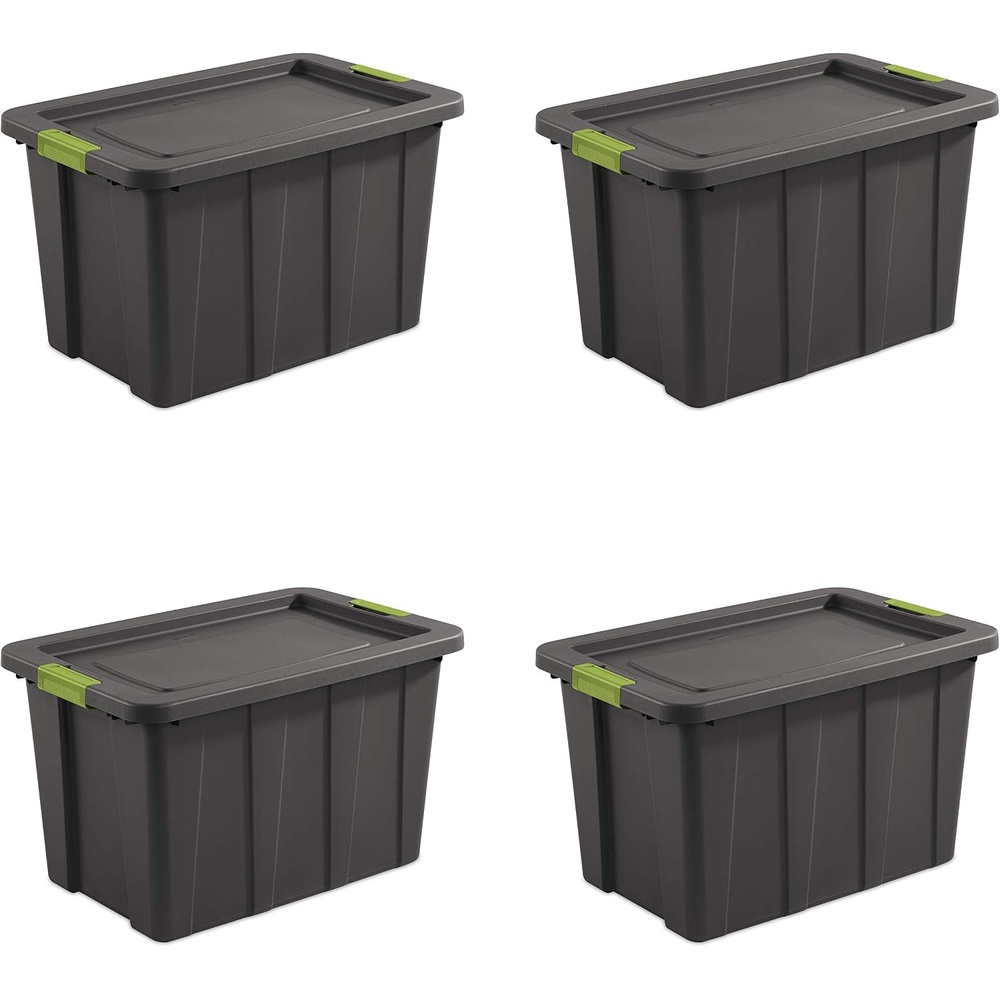 image:imageSterilite 30 Gal Latching Tuff1 Storage Tote Stackable Bin with Latch Lid Plastic Container to Organize Garage Basement Gray Base and Lid 4Pack