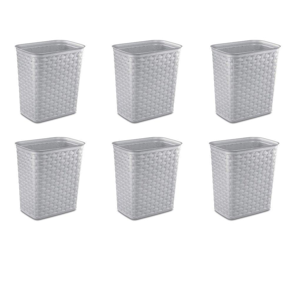image:imageSterilite 34 Gallon Weave Wastebasket Small Decorative Trash Can for the Bathroom Bedroom Dorm Room or Office Gray 6Pack1