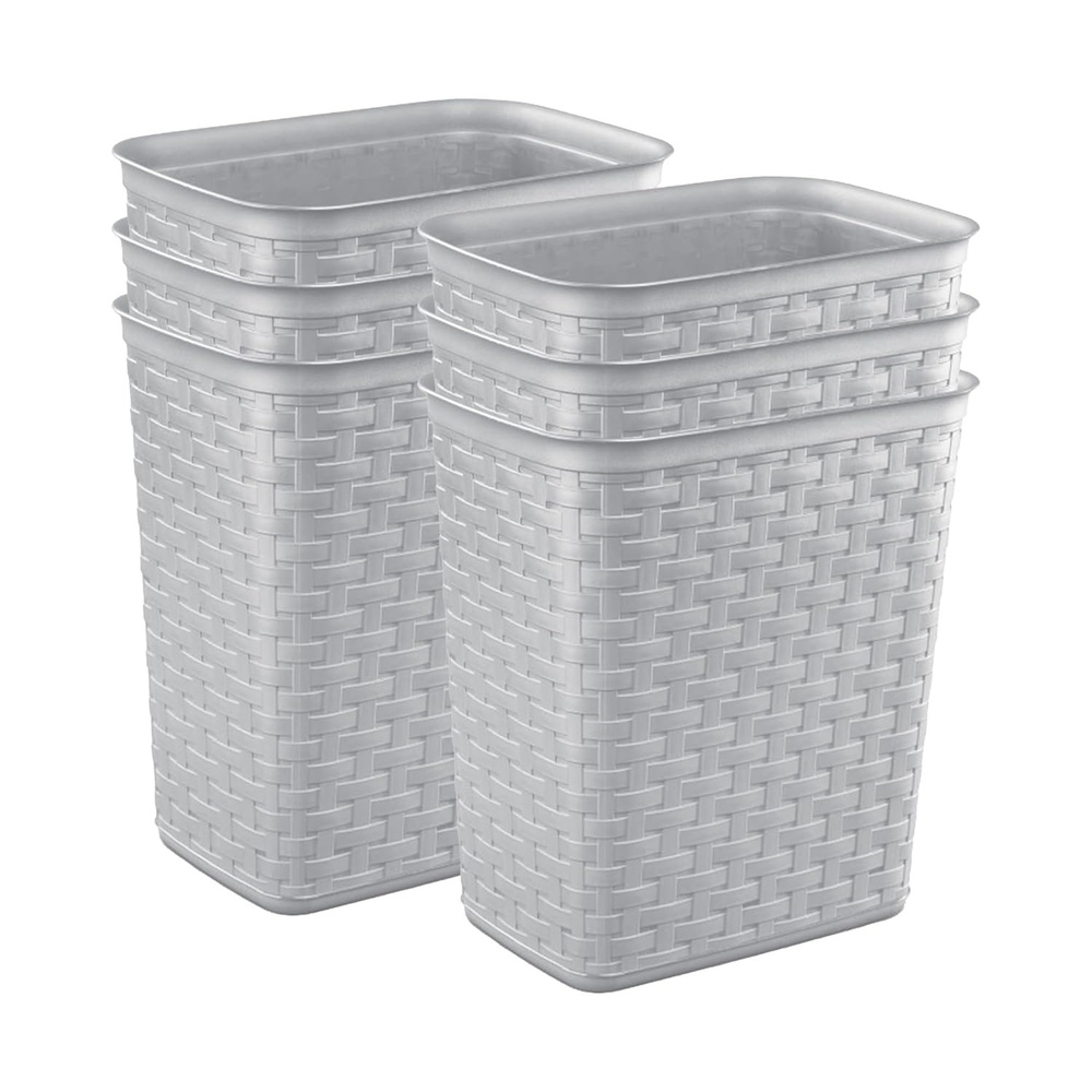 image:imageSterilite 34 Gallon Weave Wastebasket Small Decorative Trash Can for the Bathroom Bedroom Dorm Room or Office Gray 6Pack6