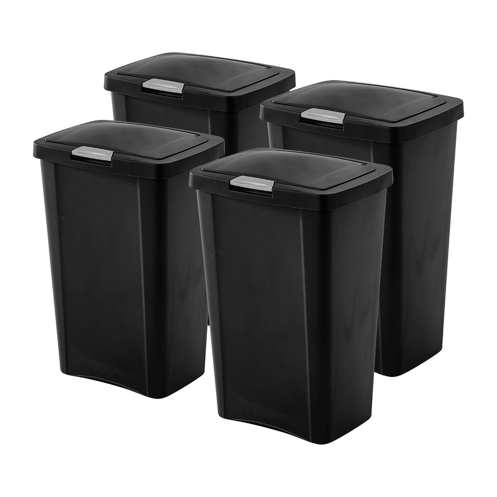image:imageSterilite 4 Pack Kitchen Trash Can  13 Gallon TouchTop Wastebasket with Titanium Latch BlackBlack