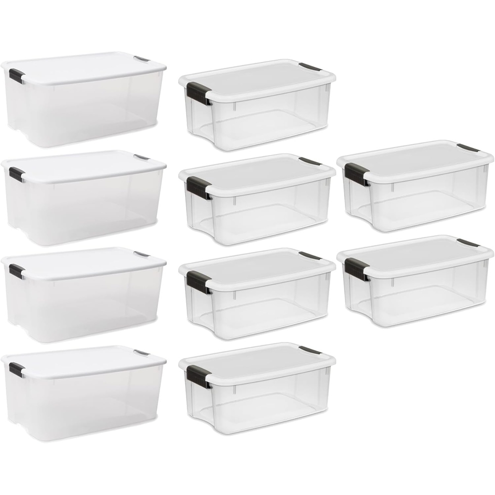 image:imageSterilite 4 Sets of 116 Quart and 6 Sets of 18 Quart HeavyDuty Stackable Clear Latch Lid Storage Container Tote for Home Organization