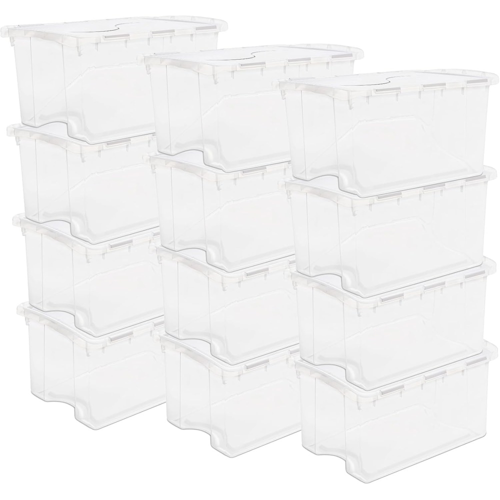 image:imageSterilite 48 Qt Hinged Lid Storage Box Stackable Bin with Lid Plastic Container to Organize Home Office Basement Clear with White Lid 18Pack12 Pack