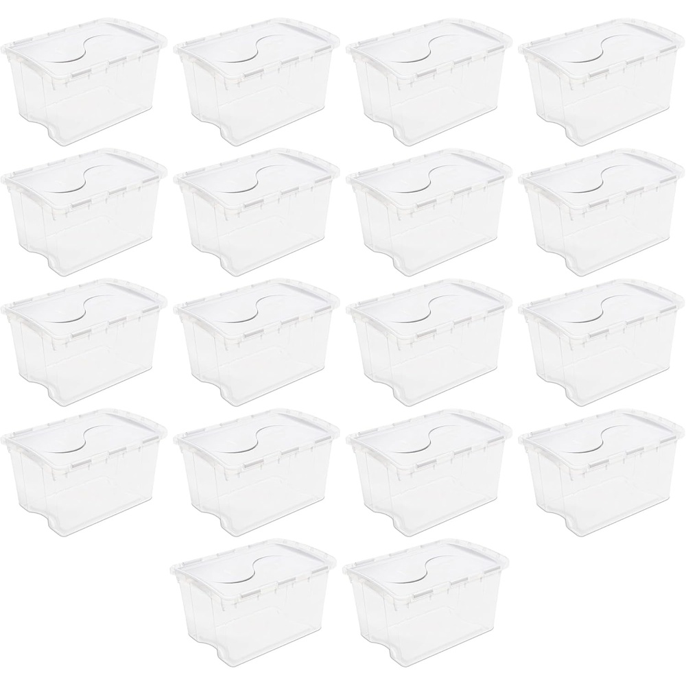 image:imageSterilite 48 Qt Hinged Lid Storage Box Stackable Bin with Lid Plastic Container to Organize Home Office Basement Clear with White Lid 18Pack18 Pack