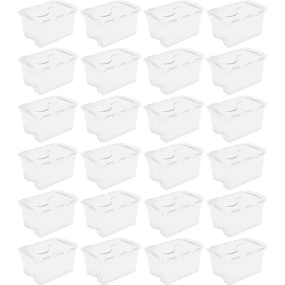 image:imageSterilite 48 Qt Hinged Lid Storage Box Stackable Bin with Lid Plastic Container to Organize Home Office Basement Clear with White Lid 18Pack24 Pack