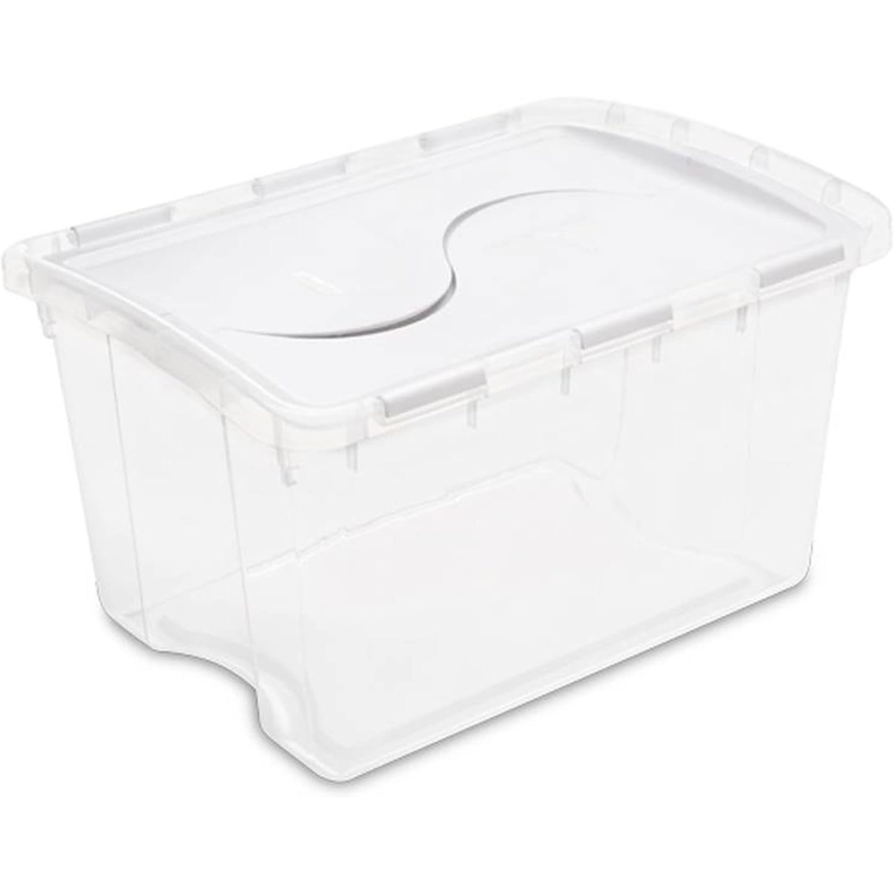 image:imageSterilite 48 Quart Multipurpose Clear Base Storage Box Tote Container with Secure Hinged Lid for Home or Office Organization 30 Pack