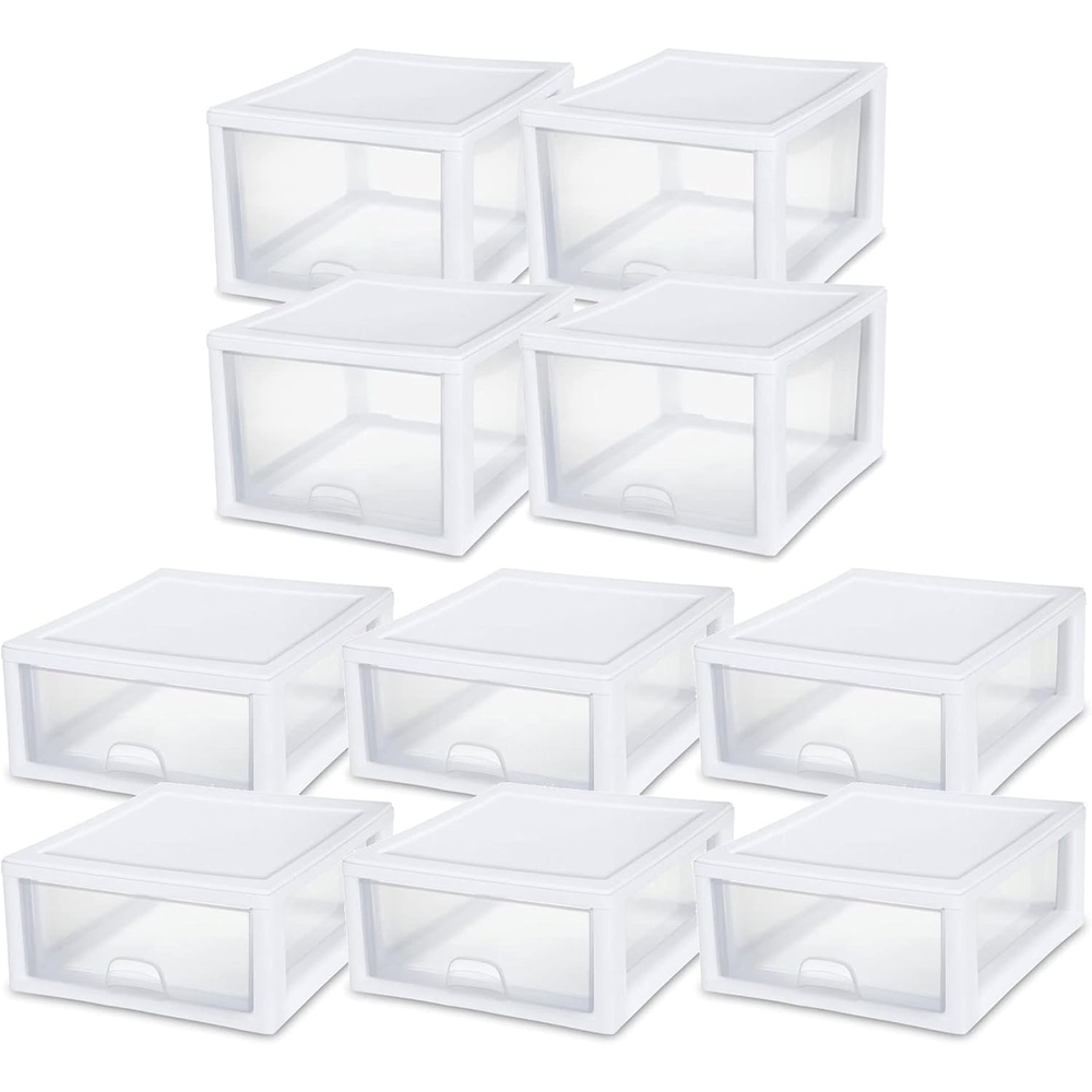 image:imageSterilite 4Pack 27 Quart amp 6Pack 16 Quart Stackable Clear Drawer Organizers White Frame  Large Plastic Storage Drawers for Closet Dresser Cabinet Bedroom Pantry and Bathroom Organization