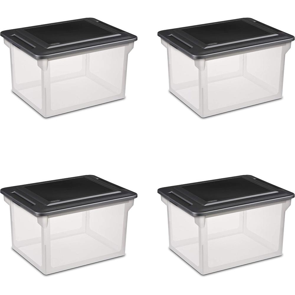 image:imageSterilite 4Pack File Box Clear Storage Tote with Black Lid for Letter amp Legal Hanging Folders  Stackable Plastic Document and Paper Organizer for Home Office and Dorm Organization4 Pack