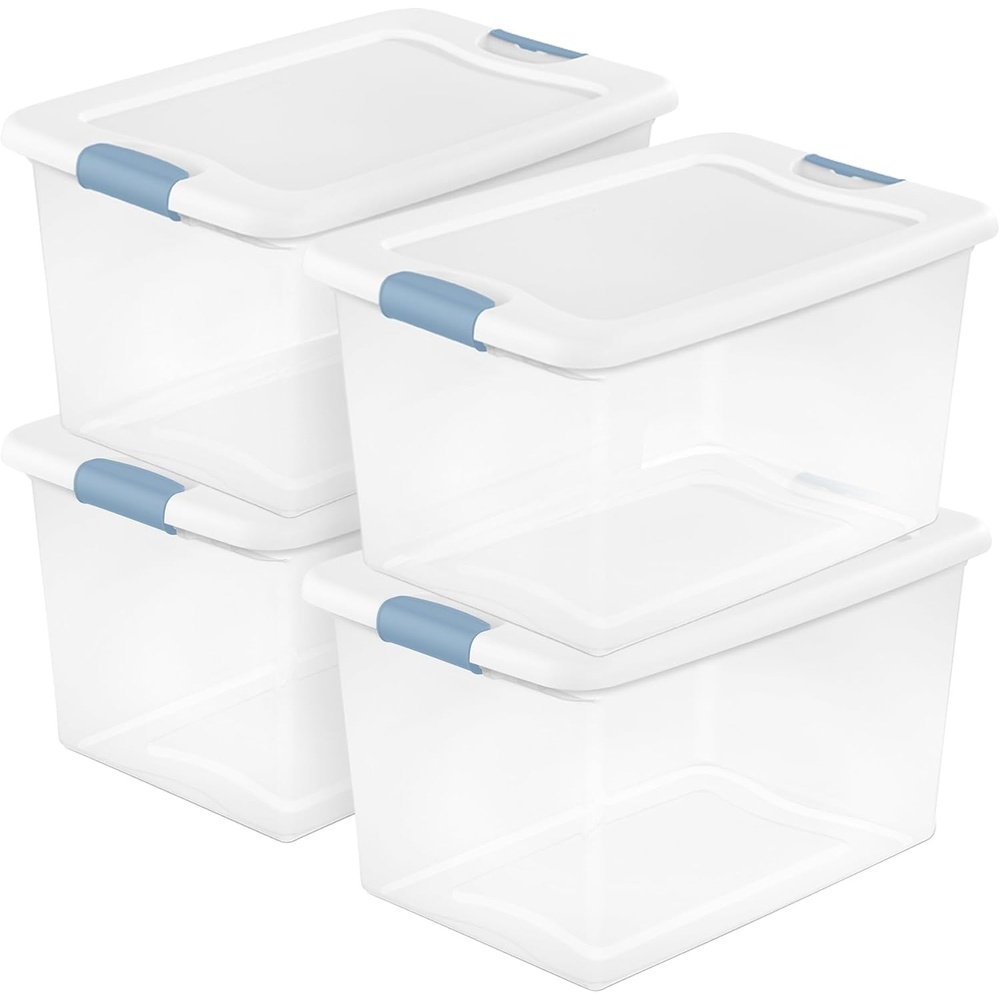 image:imageSterilite 4Pack Latching Box Under Bed Storage Bins with Lids Clear Plastic 106 Quart  HeavyDuty Organizing Containers for Closet Bathroom and Office64 Quart