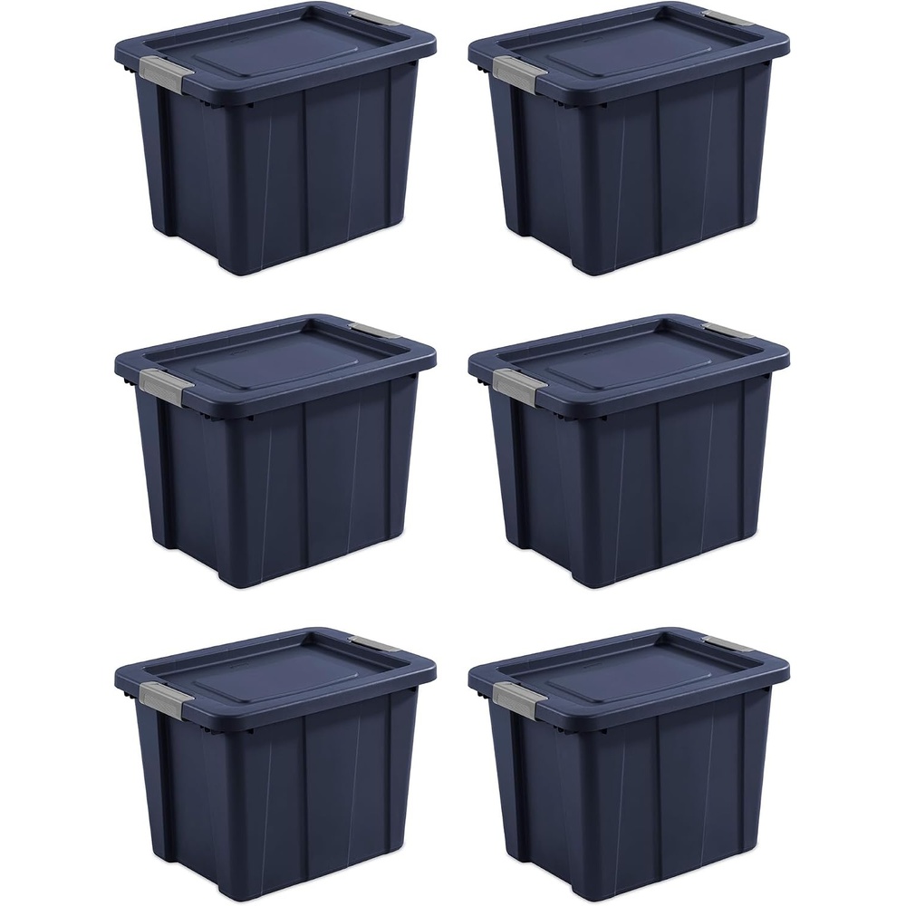 image:imageSterilite 4Pack Latching Tuff1 Tote Large Plastic Storage Bins wLids 30 Gallon Gray  HeavyDuty Stackable Organizer Boxes and Containers for Home Office Basement Closet and GarageDark Indigo