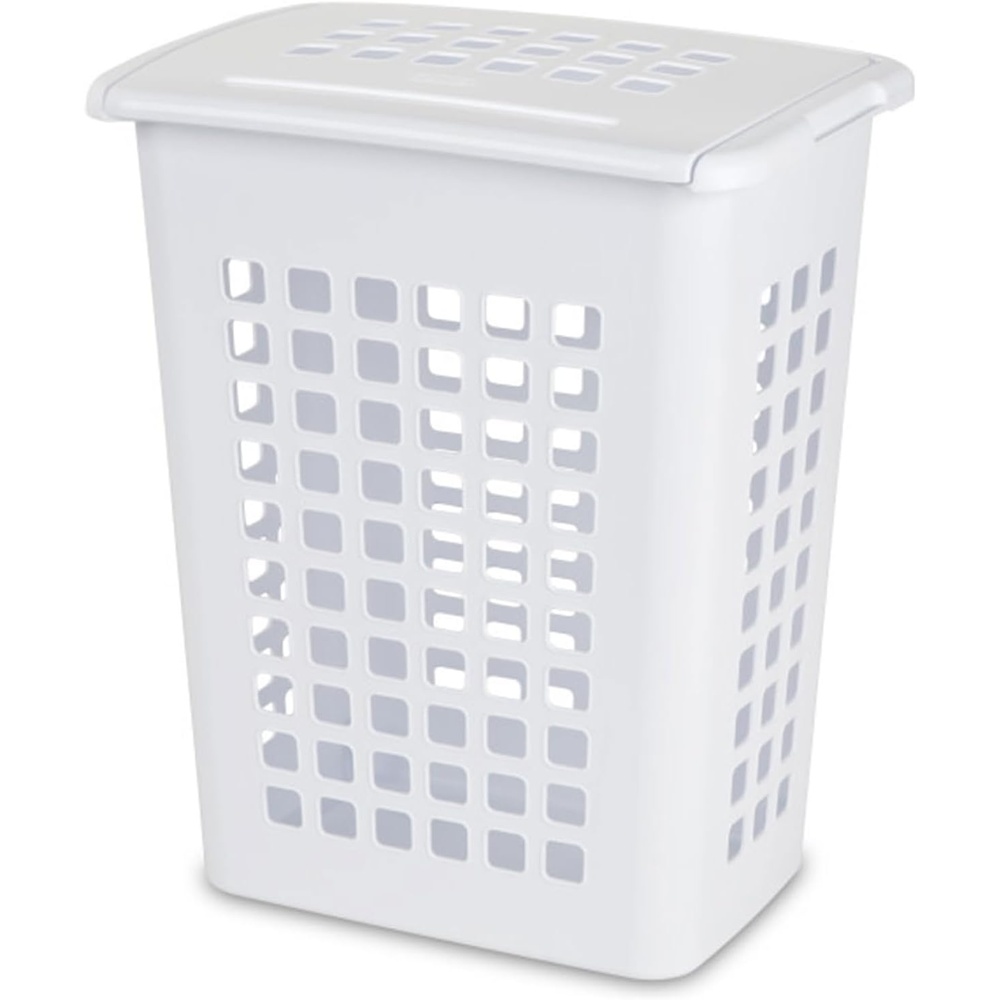 image:imageSterilite 4Pack LiftTop Laundry Hamper for Clothes Tall and Rectangular Plastic Basket with Lid White  Large and Portable Storage Bin for Clothing and Towels  Ideal for Bathroom and Bedroom4 Pack