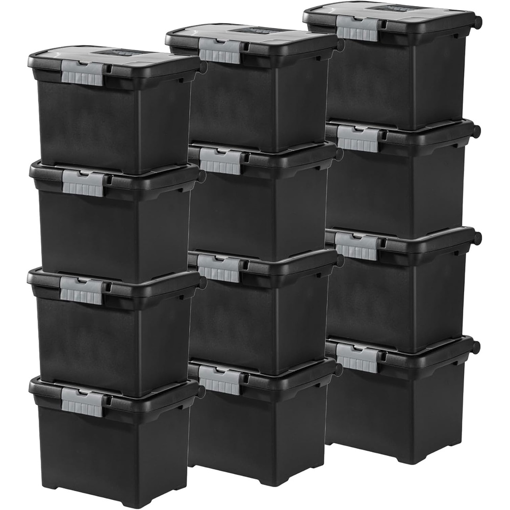 image:imageSterilite 4Pack Portable File Box Stackable Container for Letter Hanging Folders Black  Paper Document Plastic Storage Organizer with Latching Lid for Home Office and Dorm Organization12 Pack