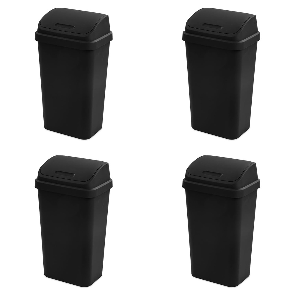 image:imageSterilite 4Pack Swing Top Wastebasket Sleek Square Profile Trash Can 13 Gallon White  Modern Garbage Bin for Kitchen Bathroom Garage and Workspace Fits 13 Gal LinersBlack
