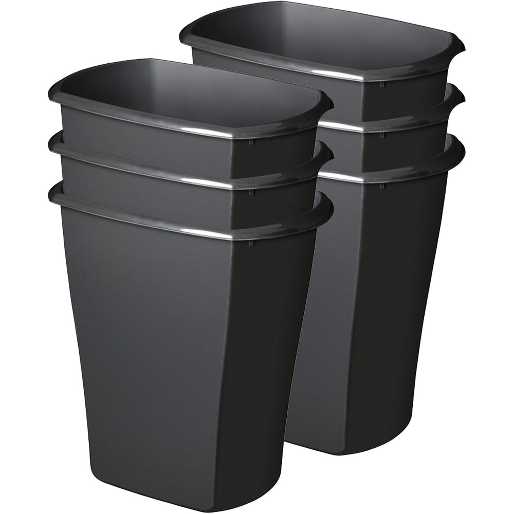 image:imageSterilite 55 Gallon Rectangular Wastebasket Opentop Medium Sized Trash Can for the Bathroom Bedroom or Office Black 6Pack