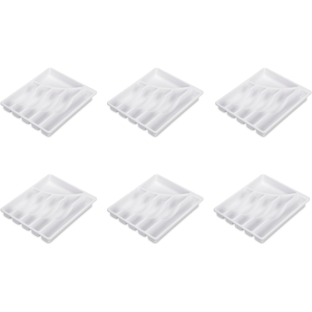 image:imageSterilite 6 Compartment Cutlery Tray Plastic Organizer for Silverware and Utensils Kitchen Drawer Organizer White 6Pack