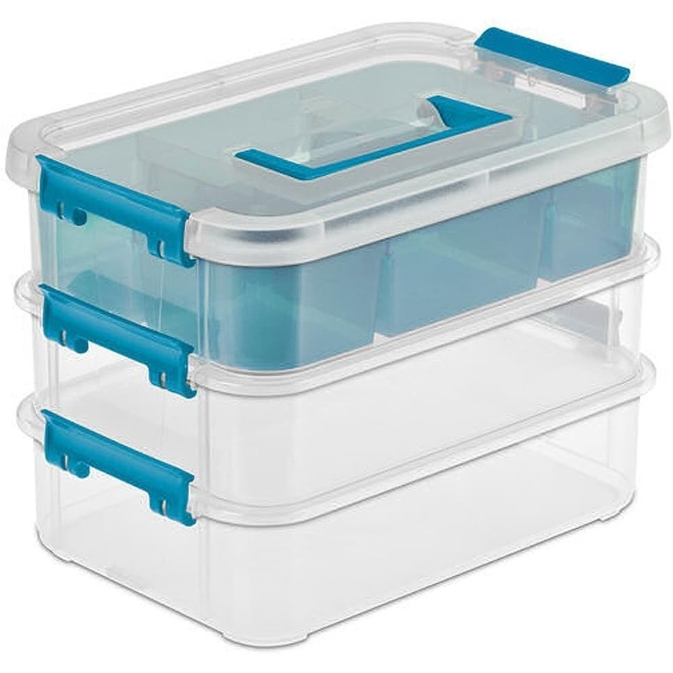 image:imageSterilite 6 Pack Plastic Storage Box Container 3 Layer Stack and Carry ClearBlue1  Pack