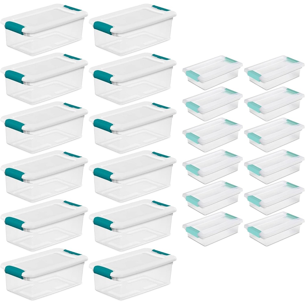 image:imageSterilite 6 Quart Clear Latch Lid Stackable Storage Box Tote 12 Pack and Small Clear Latch Lid File Clip Box 12 Pack for Household Organization
