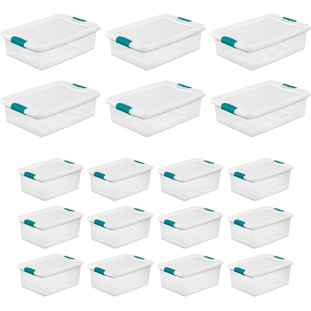image:imageSterilite 6 Sets of 32Quart amp 12 Sets of 15Quart HeavyDuty Stackable Clear Latch Lid Storage Container Tote for Home Organization