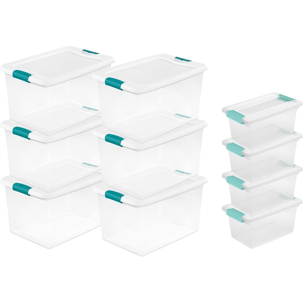 image:imageSterilite 64 Quart Latching Clear Plastic Storage Organizer Tote Container Bin Box 6 Pack and Medium Clip Boxes with Lids 4 Pack