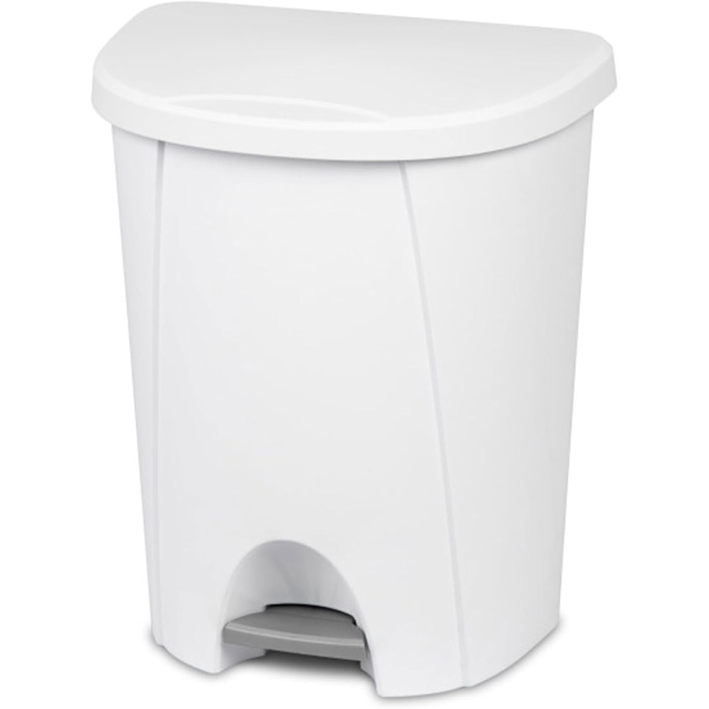 image:imageSterilite 66 Gallon StepOn Wastebasket with Lid Medium Sized Plastic Trash Can for the Kitchen Bathroom or Mudroom Pedal White 4Pack