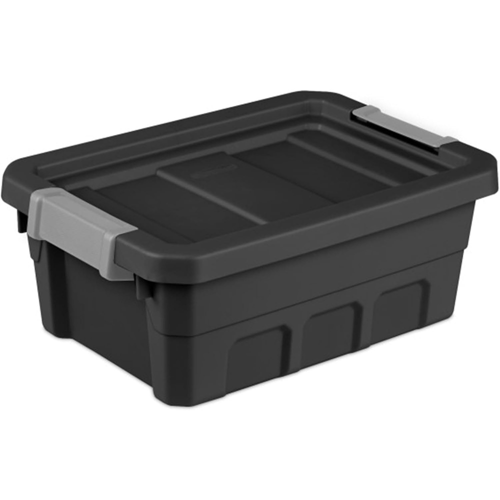 image:imageSterilite 6Pack 19 Gallon Stacker Tote Rugged Plastic Storage for Home Organization Black  Stackable Organizer Bins with Recessed Lid amp HeavyDuty Latches for Closet Basement Garage and Attic4 Gallon