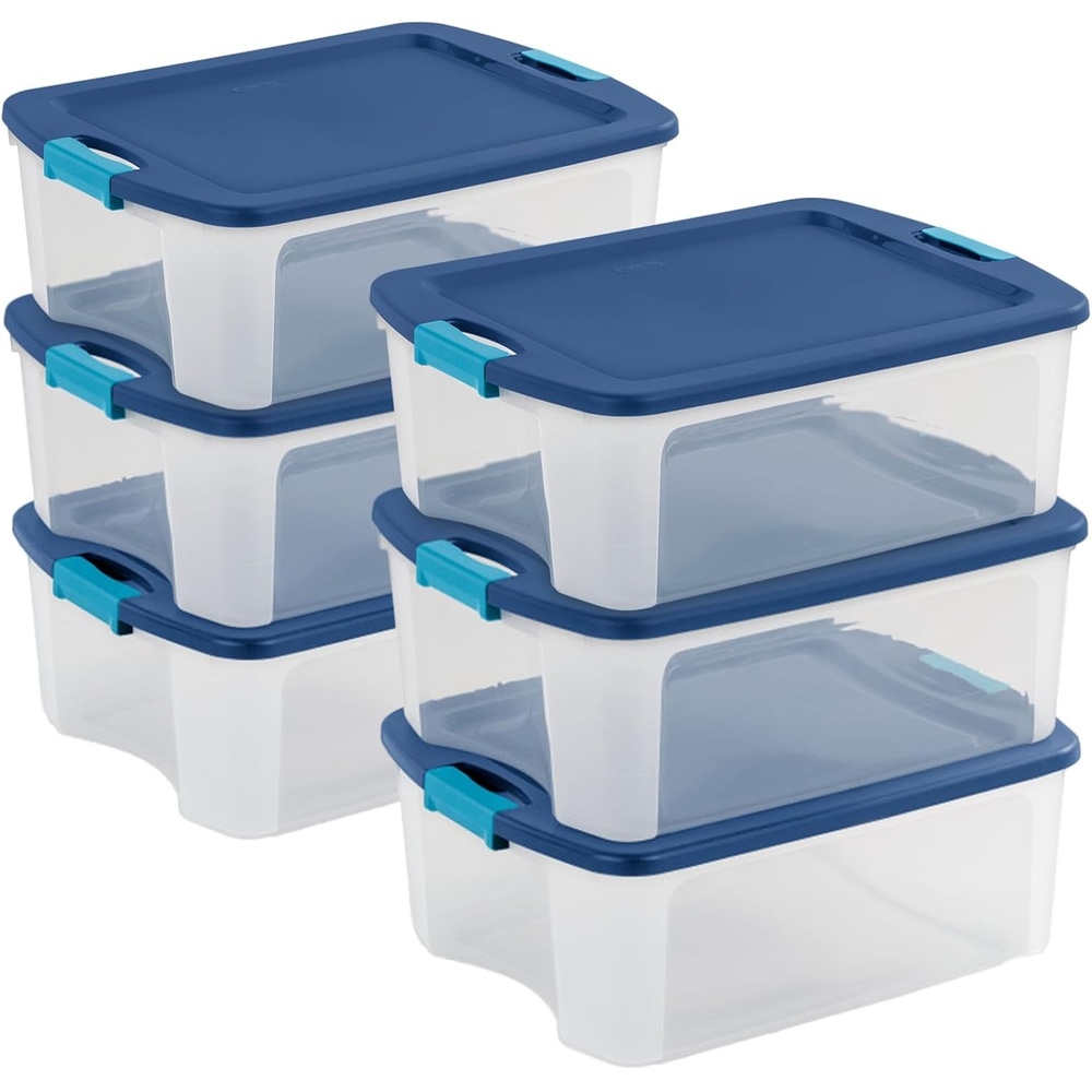 image:imageSterilite 6Pack Latch and Carry Stackable Plastic Storage Bins with Lids 12 Gallon  Organizer Tote Containers for Bed Garage Office Kitchen and Classroom Organization12 Gallon