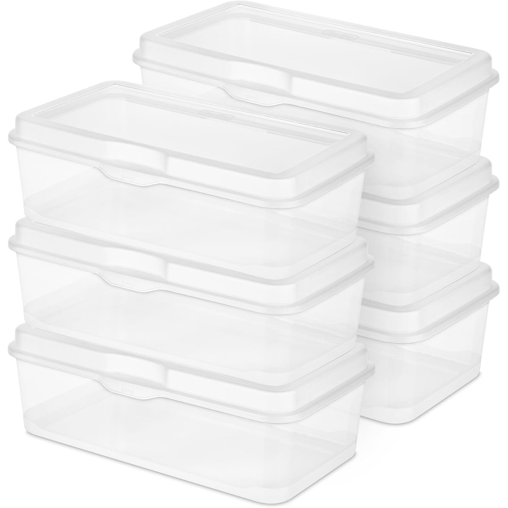image:imageSterilite 6Pack Rectangular Large FlipTop Clear Plastic Storage Box with Hinged Lid  Stackable Multipurpose Organizer for Art and Craft Supplies Accessories Photos amp CDs Home or Office Use17 Cubic Feet