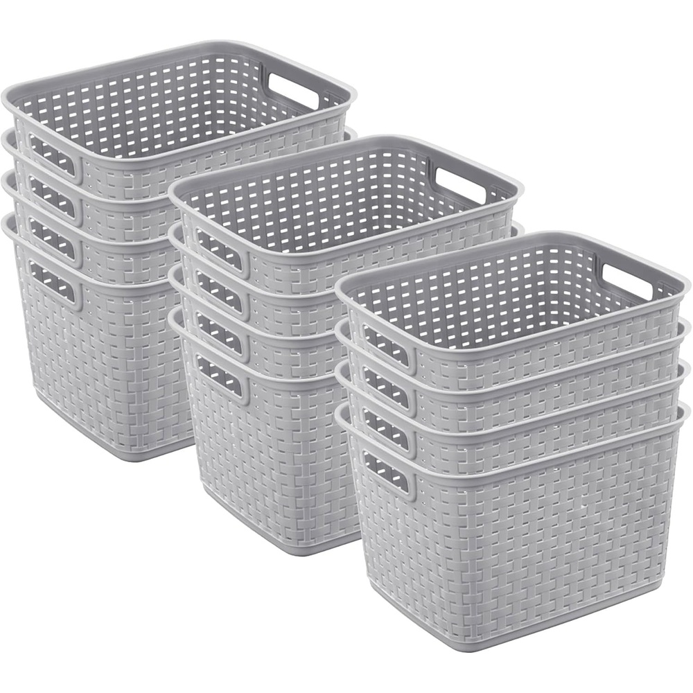 image:imageSterilite 6Pack Tall Weave Basket Woven Plastic Storage Baskets for Organization Cement Gray  Organizing Bin Containers with Handles for Bedroom Bathroom Dorm Laundry Room and Closet12 Pack