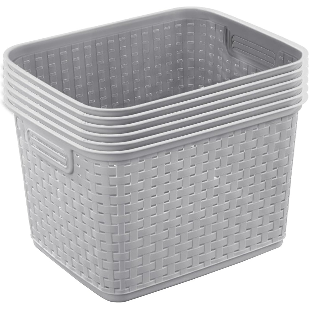 image:imageSterilite 6Pack Tall Weave Basket Woven Plastic Storage Baskets for Organization Cement Gray  Organizing Bin Containers with Handles for Bedroom Bathroom Dorm Laundry Room and Closet6 Pack