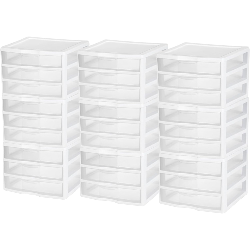image:imageSterilite 6Pack Wide 3 Drawer Unit Plastic Desktop Organizer with Clear Drawers White Frame  Stackable MultiPurpose Storage for Office Supplies Craft Rooms Classrooms and Home Organization9 Pack