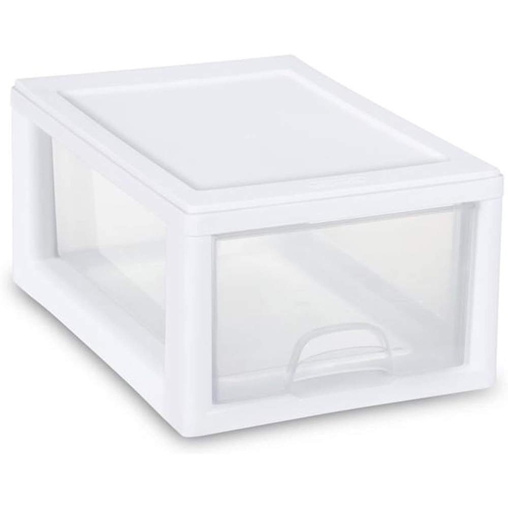 image:imageSterilite Clear Plastic Stackable Storage Drawer Container Box with White Frame 30 Pack