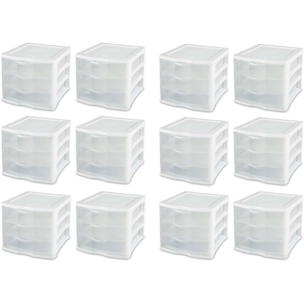 image:imageSterilite ClearView Compact Stacking 3 Drawer Storage Organizer System for Crafting Supplies Home Office or Dorm Room 12 Pack12 Pack