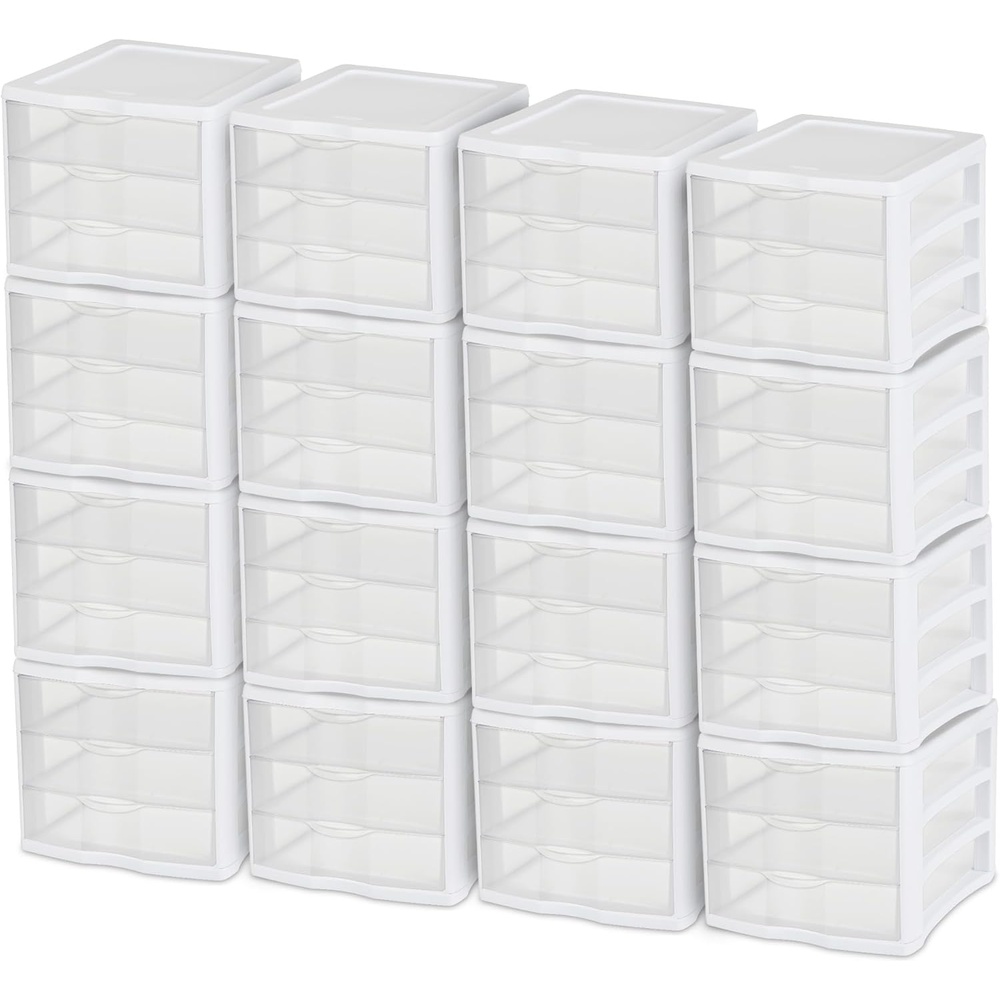 image:imageSterilite ClearView Compact Stacking 3 Drawer Storage Organizer System for Crafting Supplies Home Office or Dorm Room 12 Pack16 Pack